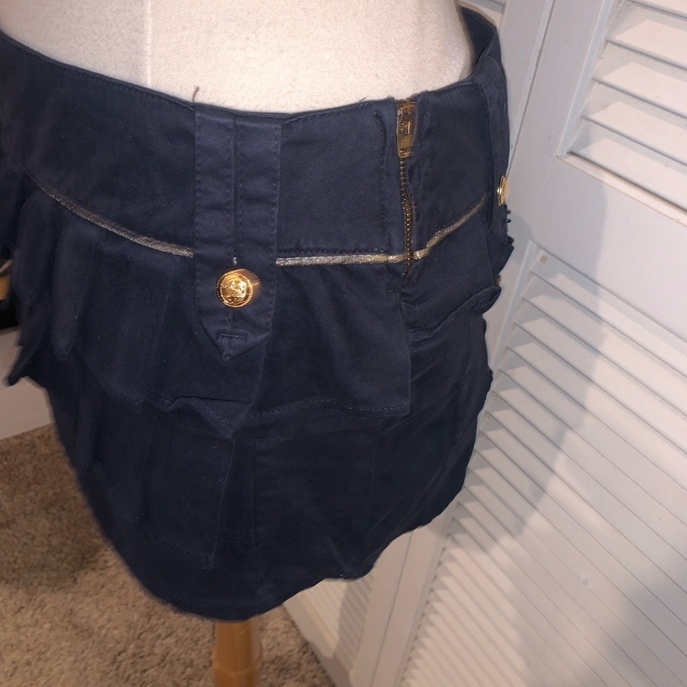 Bershka Box Pleated Cargo Navy Blue With Gold Buttons Micro Mini Skirt 8 Us — image 5 of 8